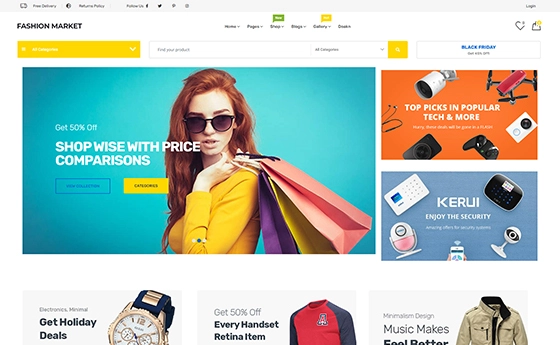 Multi-category marketplace homepage built from deal tiles