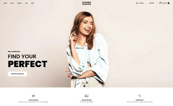 Womenswear store homepage with a lookbook hero