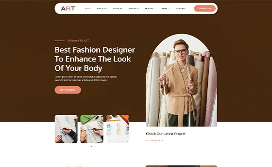 Fashion designer portfolio site with an editorial layout