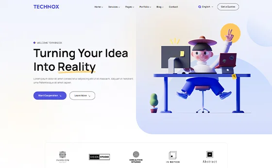 Technology studio website with an illustrated hero