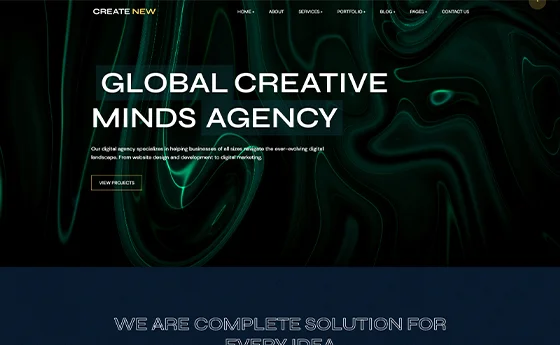 Creative agency website with an animated green gradient hero