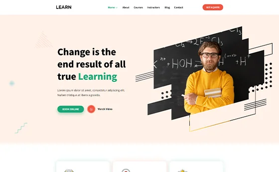 Education platform homepage with an instructor spotlight
