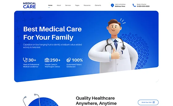 Medical practice website with an illustrated hero and trust stats