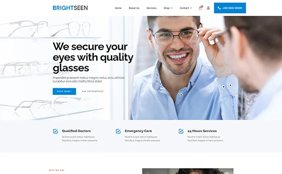 Optical and eyewear clinic website with a photographic hero