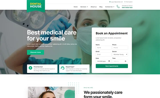Dental practice website with an inline appointment form